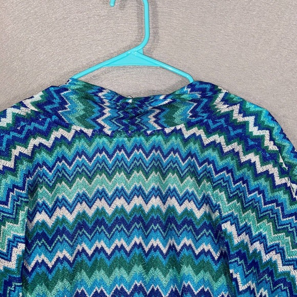 Susan Graver Cardigan Womens XL Blue Green Chevron Kimono Sleeve Tasseled Casual - Picture 13 of 14